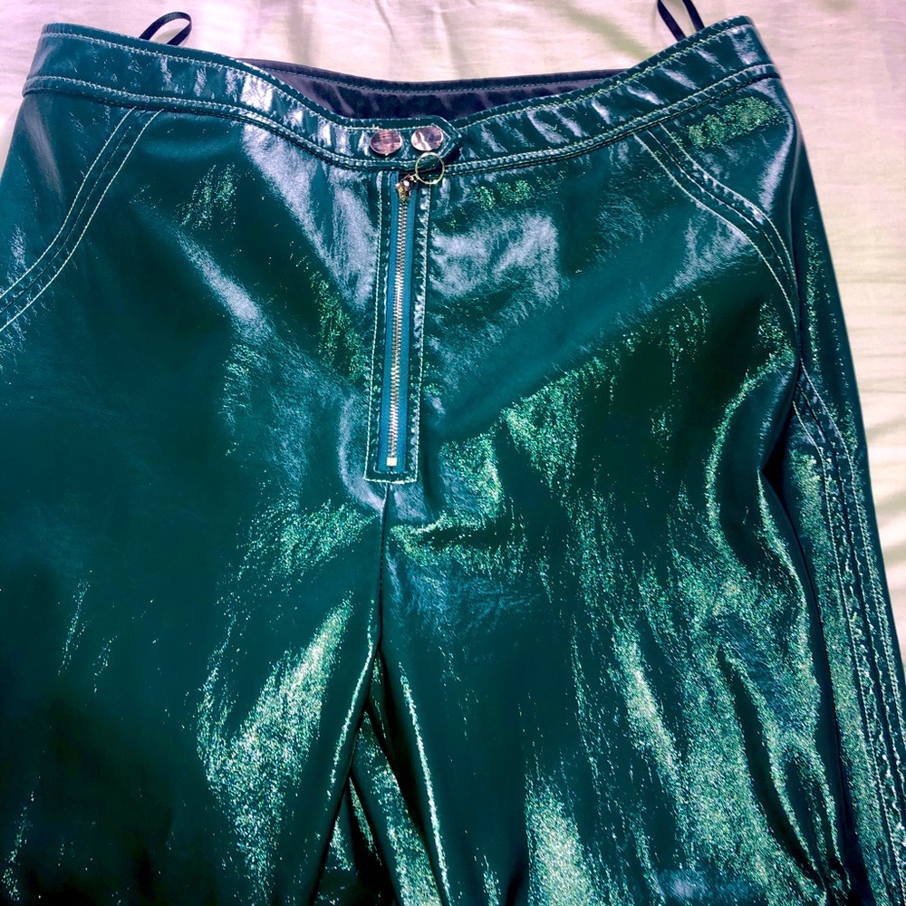 Sleek and shiny wide leg pants that can be paired with a flat or heel
